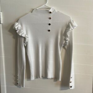 Source Unknown White Ruffled Blouse with Mandarin Collar